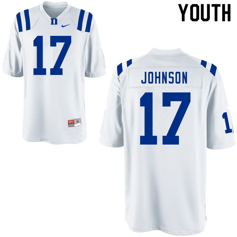Youth #17 Da'Quan Johnson Duke Blue Devils College Football Jerseys Sale-White - Click Image to Close